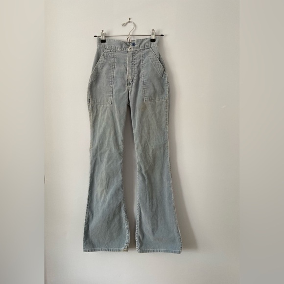 Vintage Women's Wrangler Corduroy Bellbottom Pants, 23 x 31, Light Blue Flare - Picture 2 of 11